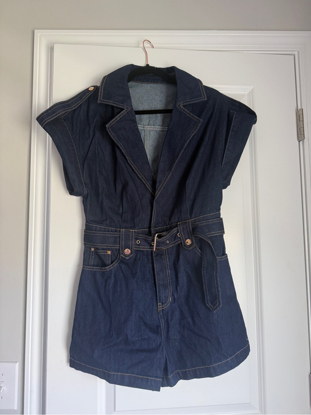 Commense Dark Blue Denim Belted Romper - Picture 3 of 4